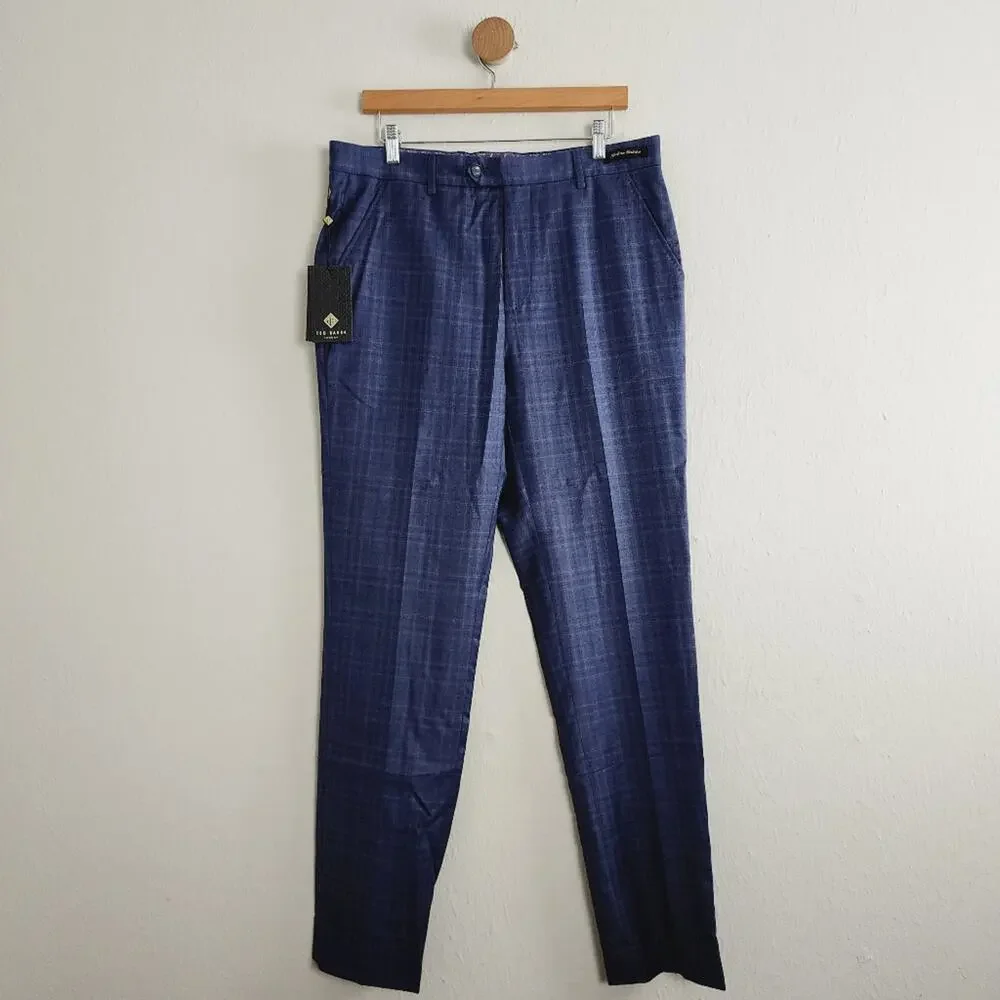 NWT Ted Baker Wharfet Debonair 100% Wool Check Suit Trousers Blue Modern Fit 34L